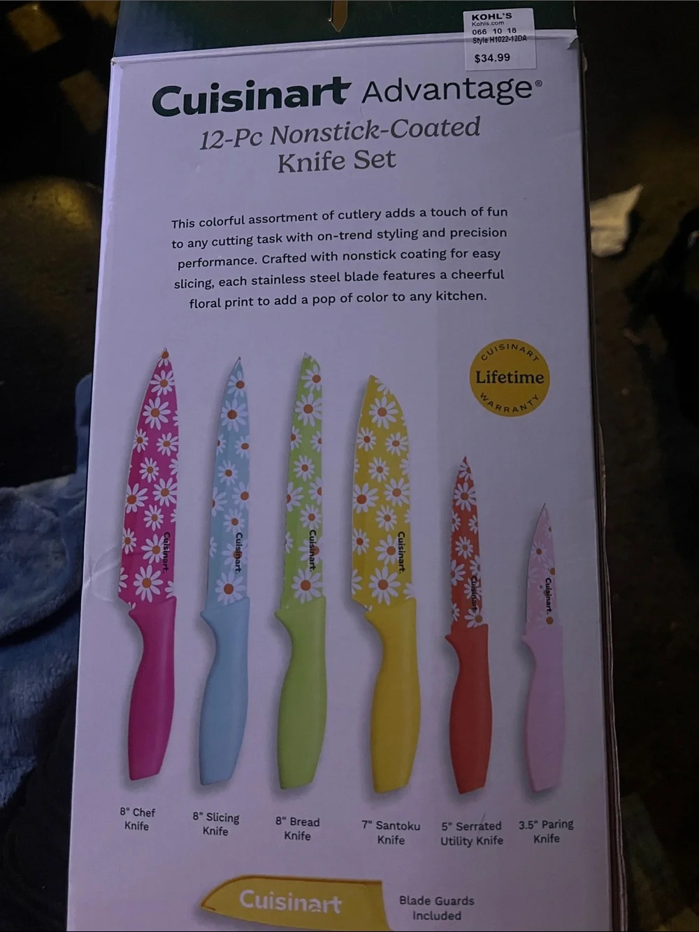Cuisinart Floral Nonstick 12-Pc Knife Set - Pink, Blue, Green, Yellow, Orange